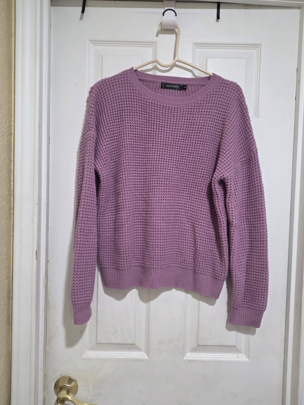 Lavender Crewneck Waffle Knit Sweater